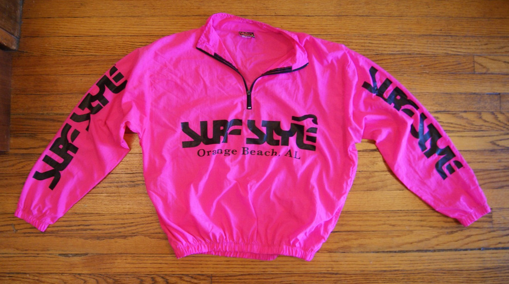 VTG Surf Style Orange Beach AL Windbreaker 1/4 Zip Jacket Womens OSFA Neon Pink